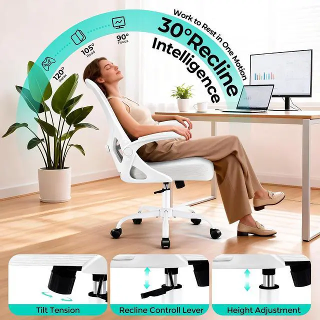 Alt view image 4 of 7 - AreShark Office Chair - Ergonomic Breathable Mesh Desk Chair with Adjustable Lumbar Support and Flip-up Armrests - Executive High Back Rolling Swivel Comfortable Computer Gaming Chair for Home Office