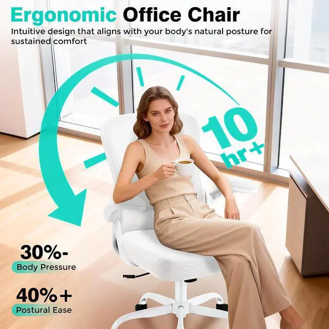 Alt view image 5 of 7 - AreShark Office Chair - Ergonomic Breathable Mesh Desk Chair with Adjustable Lumbar Support and Flip-up Armrests - Executive High Back Rolling Swivel Comfortable Computer Gaming Chair for Home Office