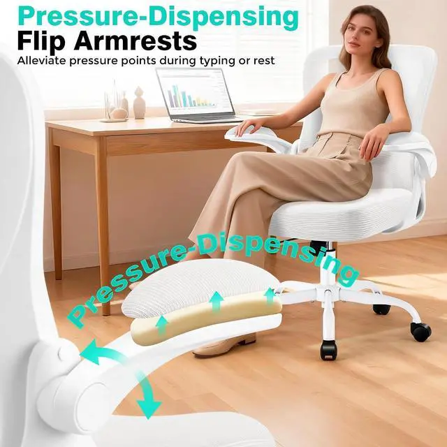 Alt view image 7 of 7 - AreShark Office Chair - Ergonomic Breathable Mesh Desk Chair with Adjustable Lumbar Support and Flip-up Armrests - Executive High Back Rolling Swivel Comfortable Computer Gaming Chair for Home Office