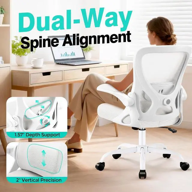 Alt view image 3 of 7 - AreShark Office Chair - Ergonomic Breathable Mesh Desk Chair with Adjustable Lumbar Support and Flip-up Armrests - Executive High Back Rolling Swivel Comfortable Computer Gaming Chair for Home Office