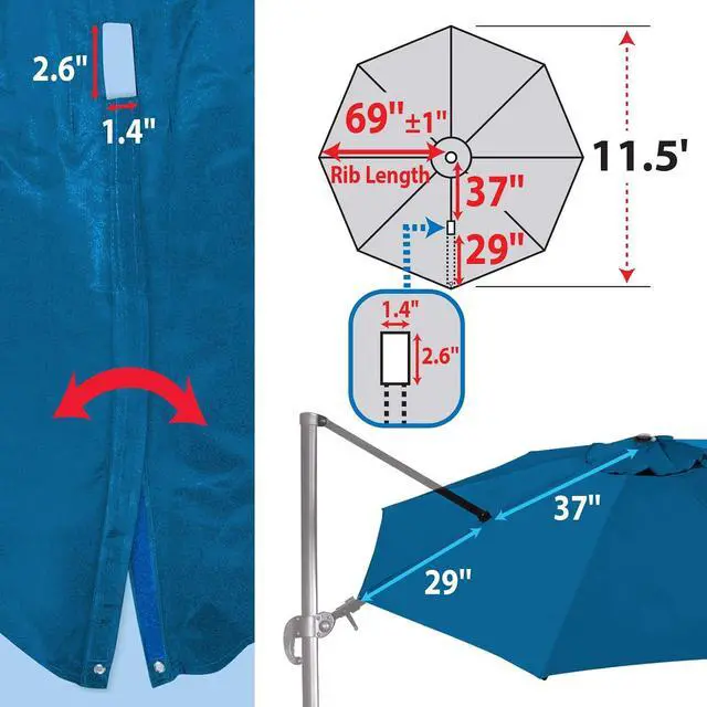 Alt view image 3 of 7 - YardGrow Patio Umbrella Canopy Replacement for 11.5' Roma Cantilever Patio Umbrella, Canopy ONLY, Frame NOT Included