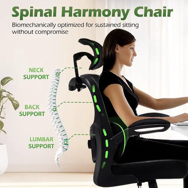 Alt view image 5 of 7 - AreShark Office Chair Ergonomic Desk Chairs with Adjustable Lumbar Support& Headrest Hanger, High Back Breathable Mesh Chair with Wheels, Rolling Swivel Comfy Task Computer Chair for Home Work Gaming