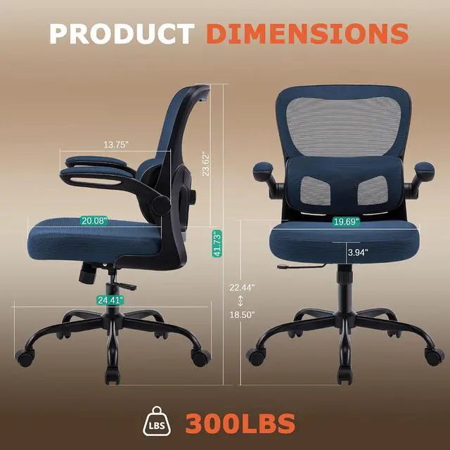 Alt view image 3 of 7 - AreShark Office Chair Ergonomic Desk Chairs with Adjustable Lumbar Support, High Back Breathable Mesh Chair with Wheels& Flip-up Armrests,Rolling Swivel Comfy Task Computer Chair for Home Work Gaming
