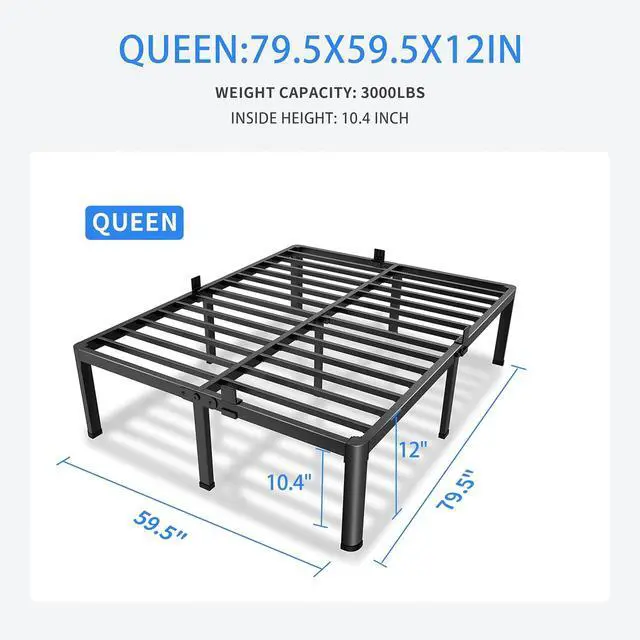 Alt view image 3 of 7 - MAF 12 Inch Queen Metal Platform Bed Frame with Round Corner Legs | Mattress Baffle, 3000 LBS Heavy Duty Steel Slat Support, Noise Free, No Box Spring Needed, Easy Assembly, 10.4" Storage Space