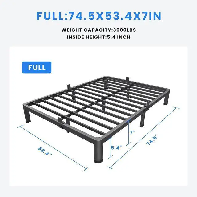 Alt view image 3 of 7 - MAF 7 Inch Full Size Metal Platform Bed Frame with Round Corner Legs | Mattress Slide Stopper, 3000 LBS Heavy Duty Steel Slats Support, Noise Free, No Box Spring Needed, Easy Assembly, Anti-Slip