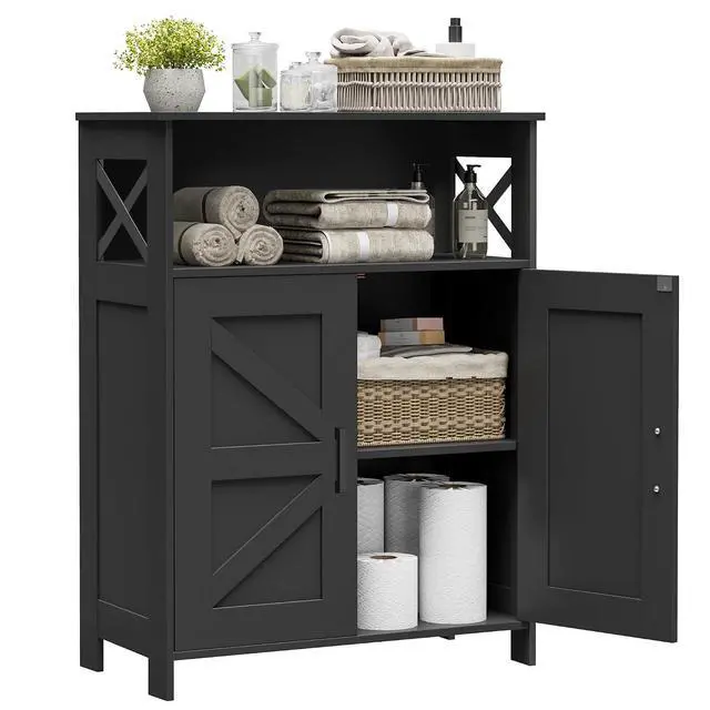 Main image of Homhedy Farmhouse Bathroom Storage Cabinet with Doors, Small Floor Cabinet | Toilet Paper Cabinet with Adjustable Shelf, Freestanding Storage Cabinet for Kitchen/Laundry/Living Room, 24"W, Black