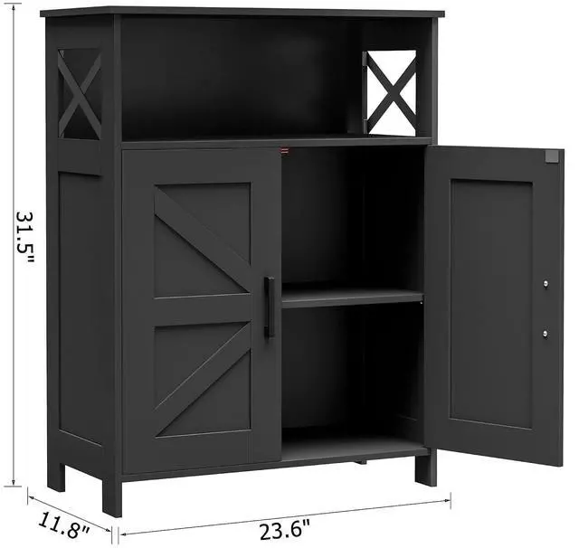 Alt view image 3 of 7 - Homhedy Farmhouse Bathroom Storage Cabinet with Doors, Small Floor Cabinet | Toilet Paper Cabinet with Adjustable Shelf, Freestanding Storage Cabinet for Kitchen/Laundry/Living Room, 24"W, Black
