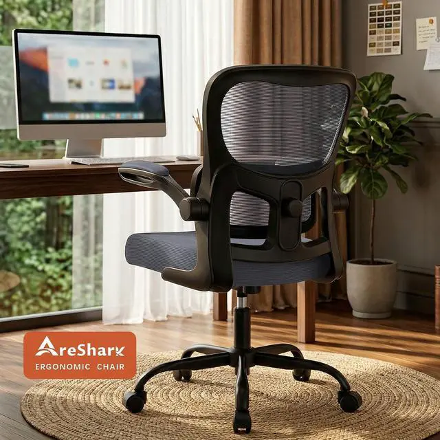 Alt view image 2 of 7 - AreShark Office Chair Ergonomic Desk Chairs with Adjustable Lumbar Support& Headrest Hanger, High Back Breathable Mesh Chair with Wheels, Rolling Swivel Comfy Task Computer Chair for Home Work Gaming