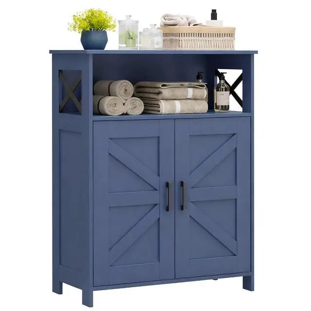 Alt view image 4 of 7 - Homhedy Farmhouse Bathroom Storage Cabinet with Doors, Small Floor Cabinet | Toilet Paper Cabinet with Adjustable Shelf, Freestanding Storage Cabinet for Kitchen/Laundry/Living Room, 24"W, Blue