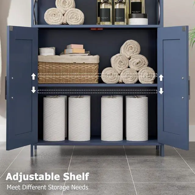 Alt view image 6 of 7 - Homhedy Farmhouse Bathroom Storage Cabinet with Doors, Small Floor Cabinet | Toilet Paper Cabinet with Adjustable Shelf, Freestanding Storage Cabinet for Kitchen/Laundry/Living Room, 24"W, Blue