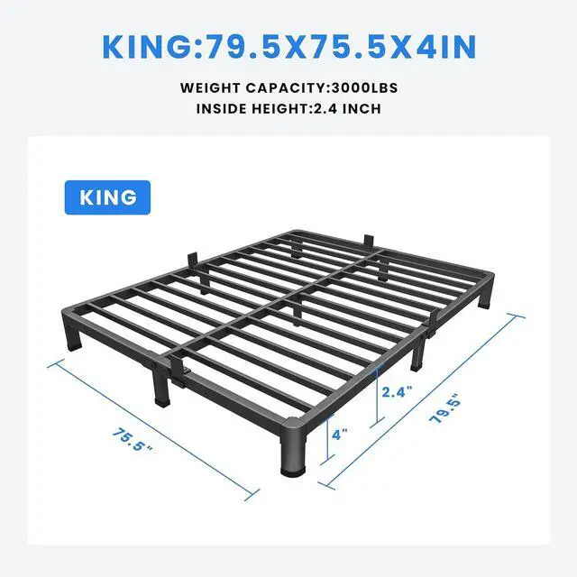 Alt view image 3 of 7 - MAF 4 Inch King Metal Platform Bed Frame with Round Corner Legs | Mattress Slide Stopper, 3000 LBS Heavy Duty Steel Slats Support, Noise Free, No Box Spring Needed, Easy Assembly, Anti-Slip
