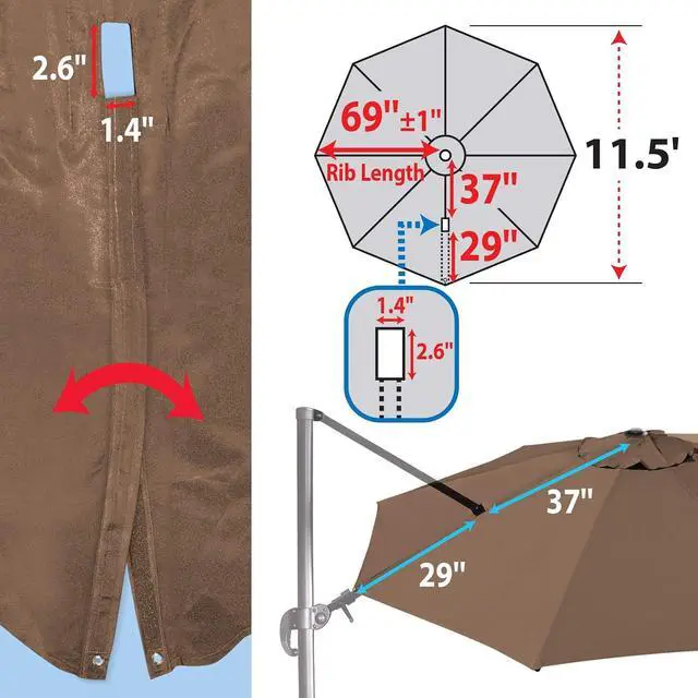Alt view image 6 of 7 - YardGrow Patio Umbrella Canopy Replacement for 11.5' Roma Cantilever Patio Umbrella, Canopy ONLY, Frame NOT Included