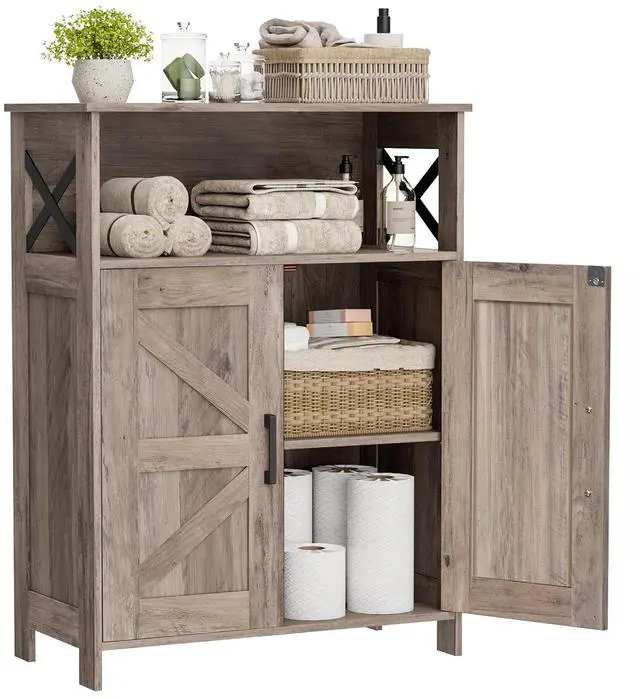Main image of Homhedy Farmhouse Bathroom Storage Cabinet with Doors, Small Floor Cabinet | Toilet Paper Cabinet with Adjustable Shelf, Freestanding Storage Cabinet for Kitchen/Laundry/Living Room, 24"W, Greige