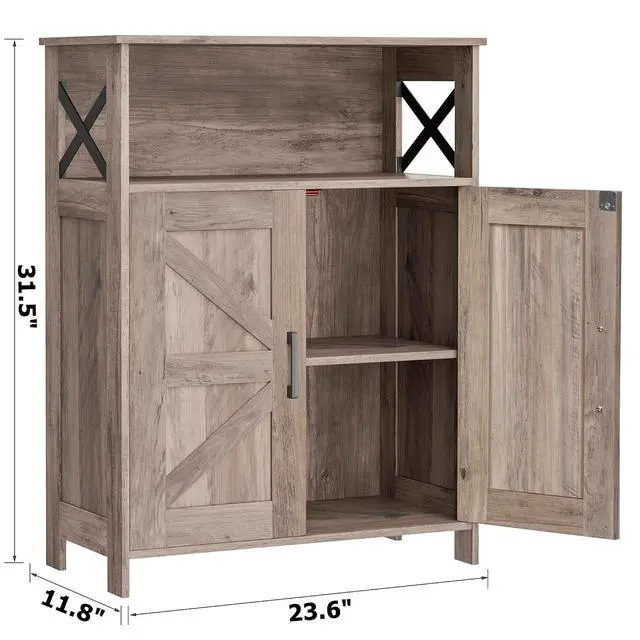 Alt view image 3 of 7 - Homhedy Farmhouse Bathroom Storage Cabinet with Doors, Small Floor Cabinet | Toilet Paper Cabinet with Adjustable Shelf, Freestanding Storage Cabinet for Kitchen/Laundry/Living Room, 24"W, Greige