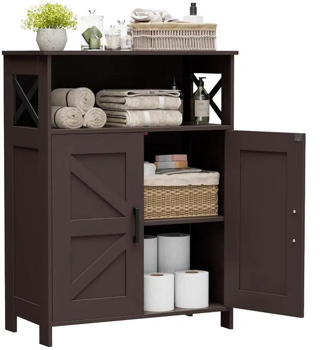 Main image of Homhedy Farmhouse Bathroom Storage Cabinet with Doors, Small Floor Cabinet | Toilet Paper Cabinet with Adjustable Shelf, Freestanding Storage Cabinet for Kitchen/Laundry/Living Room, 24"W, Brown