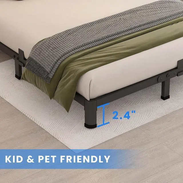 Alt view image 5 of 7 - MAF 4 Inch Full Size Metal Platform Bed Frame with Round Corner Legs | Mattress Slide Stopper, 3000 LBS Heavy Duty Steel Slats Support, Noise Free, No Box Spring Needed, Easy Assembly, Anti-Slip