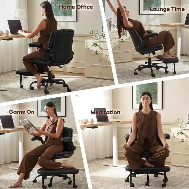 Alt view image 4 of 7 - AreShark Cross Legged Office Chair,ADHD Criss Cross Desk Chair with Wheels & Stretchable Rotating Footrest,Height Adjustable Wide Yoga Kneeling Meditation Chair with Flip-up Armrests Back Support