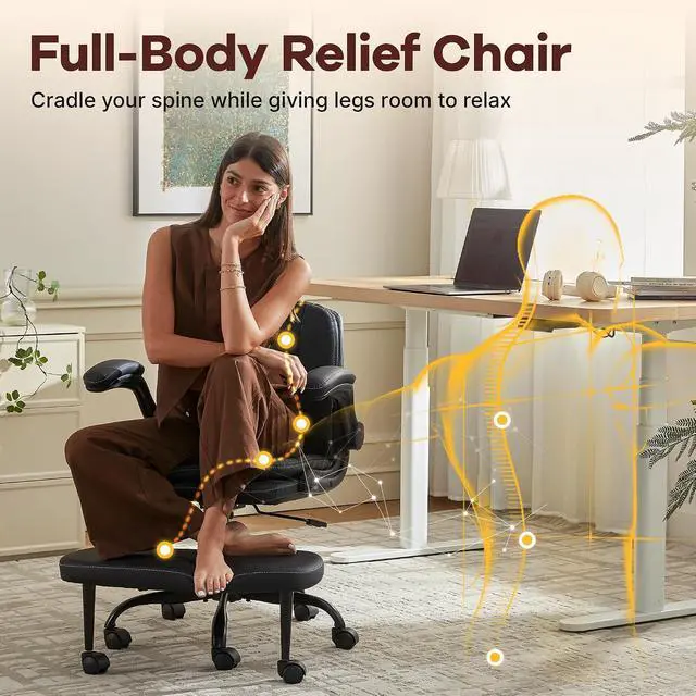 Alt view image 6 of 7 - AreShark Cross Legged Office Chair,ADHD Criss Cross Desk Chair with Wheels & Stretchable Rotating Footrest,Height Adjustable Wide Yoga Kneeling Meditation Chair with Flip-up Armrests Back Support