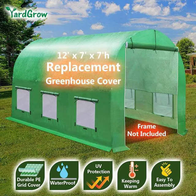 Alt view image 2 of 7 - YardGrow Greenhouse Replacement Cover Larger Walk in Outdoor Plant Gardening Greenhouse (Frame Does NOT Included) (Green, 12'x7'x7')