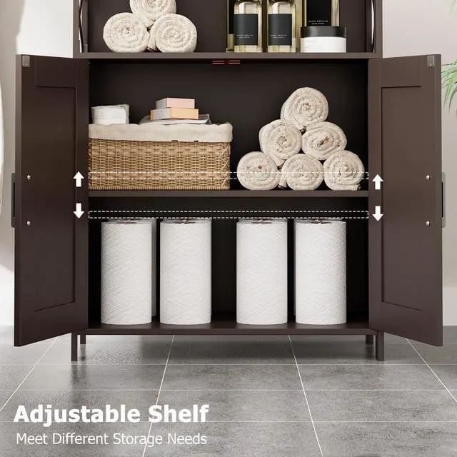 Alt view image 4 of 7 - Homhedy Farmhouse Bathroom Storage Cabinet with Doors, Small Floor Cabinet | Toilet Paper Cabinet with Adjustable Shelf, Freestanding Storage Cabinet for Kitchen/Laundry/Living Room, 24"W, Brown