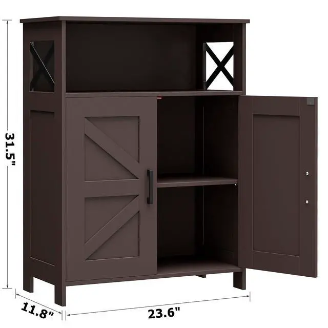 Alt view image 3 of 7 - Homhedy Farmhouse Bathroom Storage Cabinet with Doors, Small Floor Cabinet | Toilet Paper Cabinet with Adjustable Shelf, Freestanding Storage Cabinet for Kitchen/Laundry/Living Room, 24"W, Brown
