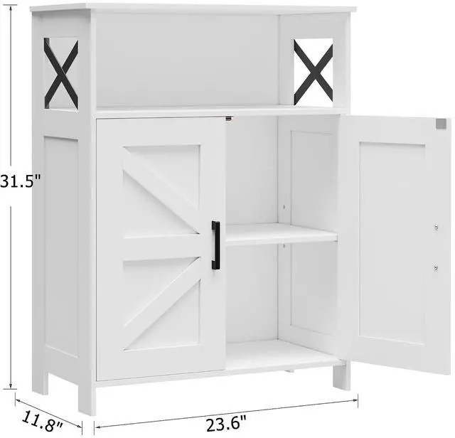 Alt view image 3 of 7 - Homhedy Farmhouse Bathroom Storage Cabinet with Doors, Small Floor Cabinet | Toilet Paper Cabinet with Adjustable Shelf, Freestanding Storage Cabinet for Kitchen/Laundry/Living Room, 24"W, White