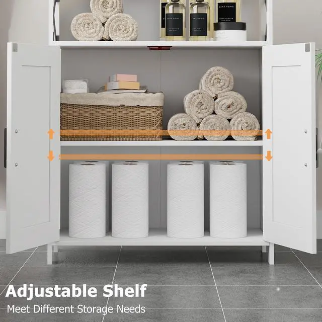 Alt view image 4 of 7 - Homhedy Farmhouse Bathroom Storage Cabinet with Doors, Small Floor Cabinet | Toilet Paper Cabinet with Adjustable Shelf, Freestanding Storage Cabinet for Kitchen/Laundry/Living Room, 24"W, White