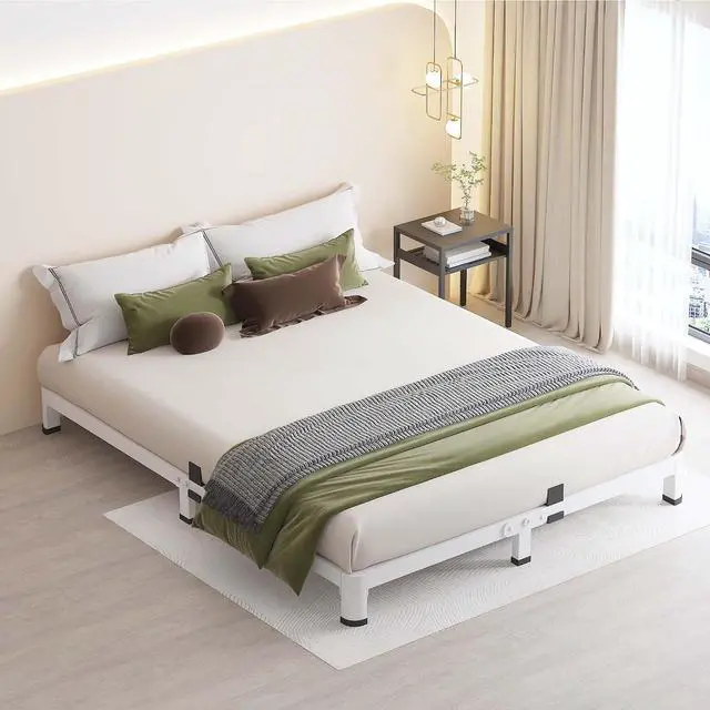 Alt view image 2 of 7 - MAF 4 Inch Queen Metal Platform Bed Frame White with Round Corner Legs | Mattress Slide Stopper, 3000 LBS Heavy Duty Steel Slats Support, Noise Free, No Box Spring Needed, Easy Assembly, Anti-Slip