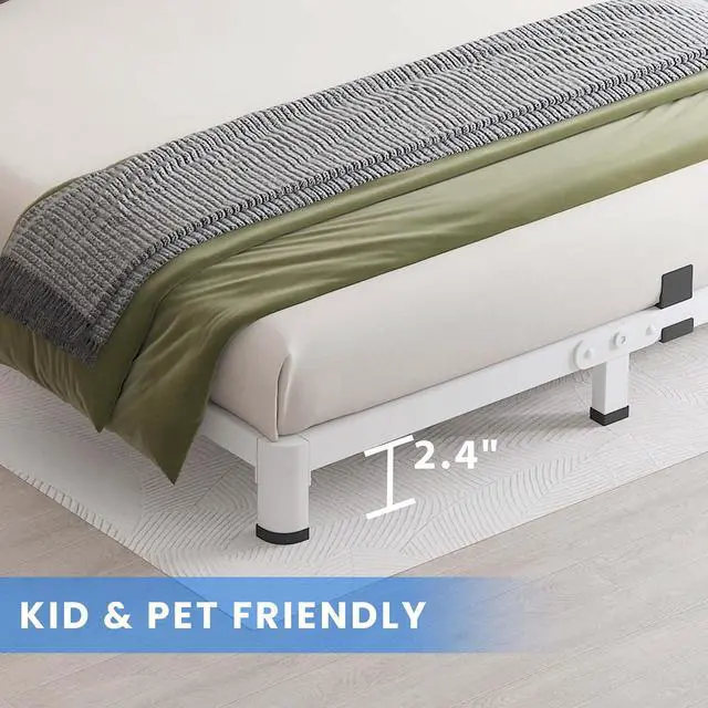Alt view image 5 of 7 - MAF 4 Inch Queen Metal Platform Bed Frame White with Round Corner Legs | Mattress Slide Stopper, 3000 LBS Heavy Duty Steel Slats Support, Noise Free, No Box Spring Needed, Easy Assembly, Anti-Slip