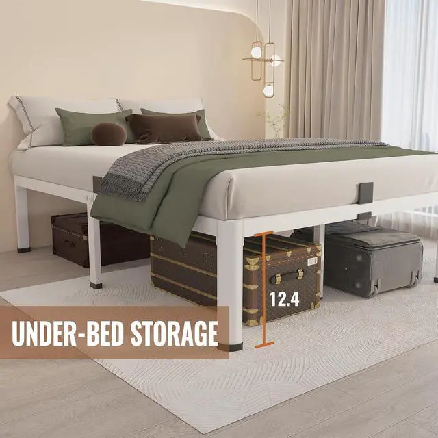 Alt view image 5 of 7 - MAF 14 Inch King Metal Platform Bed Frame White with Round Corner Legs | Mattress Baffle, 3000 LBS Heavy Duty Steel Slat Support, Noise Free, No Box Spring Needed, Easy Assembly, 12.4" Storage Space