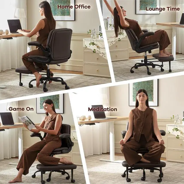 Alt view image 4 of 7 - AreShark Cross Legged Office Chair,ADHD Criss Cross Desk Chair with Wheels & Stretchable Rotating Footrest,Height Adjustable Wide Yoga Kneeling Meditation Chair with Flip-up Armrests Back Support