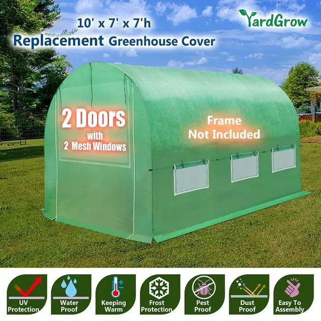 Alt view image 2 of 7 - YardGrow Greenhouse Replacement Cover Larger Walk in Outdoor Plant Gardening Greenhouse, 2-Doors with 2 Mesh Windows, Frame Does NOT Included (10'x7'x7')