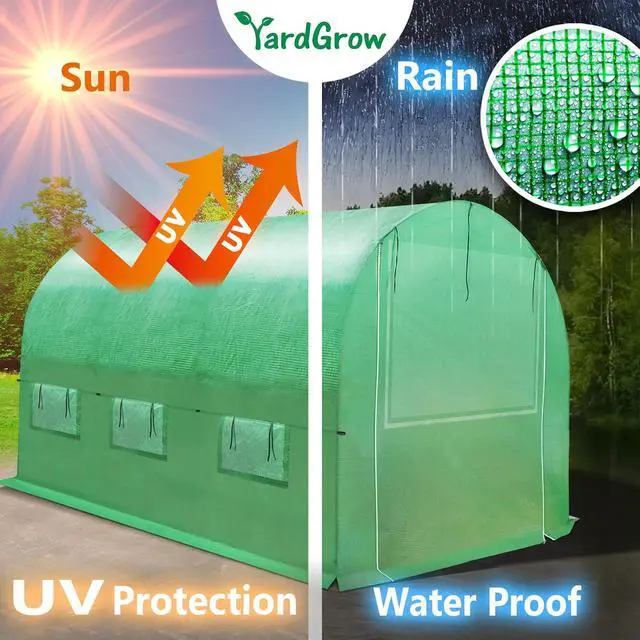 Alt view image 4 of 7 - YardGrow Greenhouse Replacement Cover Larger Walk in Outdoor Plant Gardening Greenhouse, 2-Doors with 2 Mesh Windows, Frame Does NOT Included (10'x7'x7')