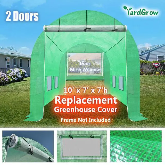 Alt view image 3 of 7 - YardGrow Greenhouse Replacement Cover Larger Walk in Outdoor Plant Gardening Greenhouse, 2-Doors with 2 Mesh Windows, Frame Does NOT Included (10'x7'x7')