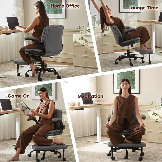 Alt view image 4 of 7 - AreShark Cross Legged Office Chair,ADHD Criss Cross Desk Chair with Wheels & Stretchable Rotating Footrest,Height Adjustable Wide Yoga Kneeling Meditation Chair with Flip-up Armrests Back Support