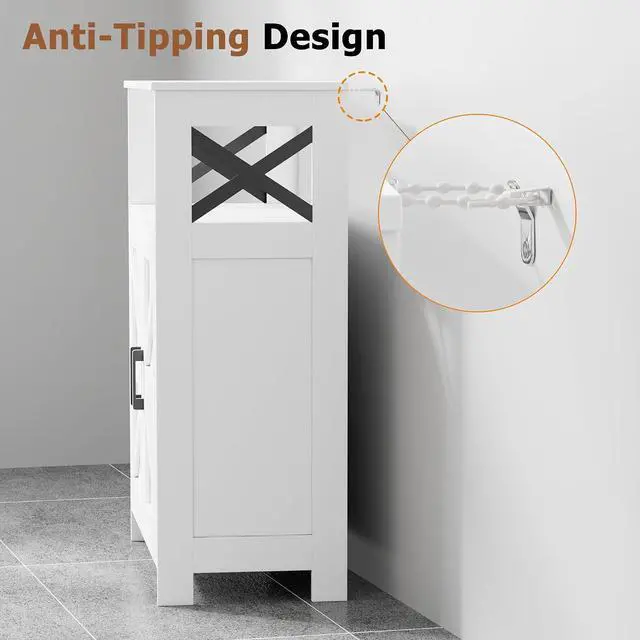 Alt view image 6 of 7 - Homhedy Farmhouse Bathroom Storage Cabinet with Doors, Small Floor Cabinet | Toilet Paper Cabinet with Adjustable Shelf, Freestanding Storage Cabinet for Kitchen/Laundry/Living Room, 24"W, White