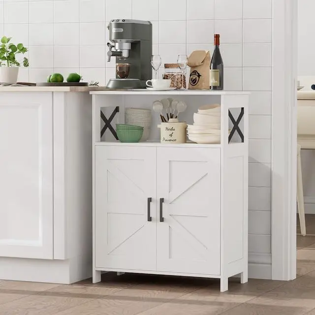 Alt view image 7 of 7 - Homhedy Farmhouse Bathroom Storage Cabinet with Doors, Small Floor Cabinet | Toilet Paper Cabinet with Adjustable Shelf, Freestanding Storage Cabinet for Kitchen/Laundry/Living Room, 24"W, White