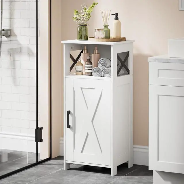 Main image of Homhedy Farmhouse Bathroom Storage Cabinet with Doors, Small Floor Cabinet | Toilet Paper Cabinet with Adjustable Shelf, Freestanding Storage Cabinet for Kitchen/Laundry/Living Room, 14"W, White