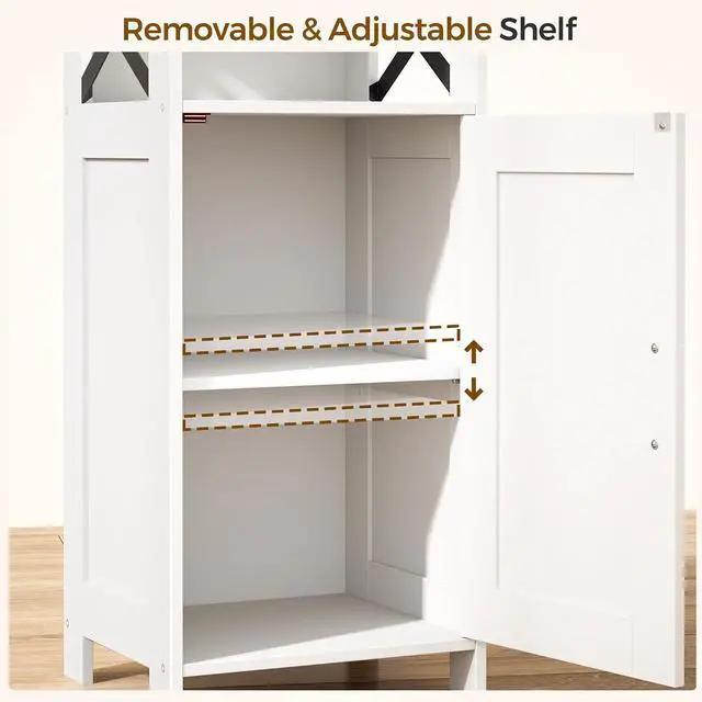 Alt view image 5 of 7 - Homhedy Farmhouse Bathroom Storage Cabinet with Doors, Small Floor Cabinet | Toilet Paper Cabinet with Adjustable Shelf, Freestanding Storage Cabinet for Kitchen/Laundry/Living Room, 14"W, White