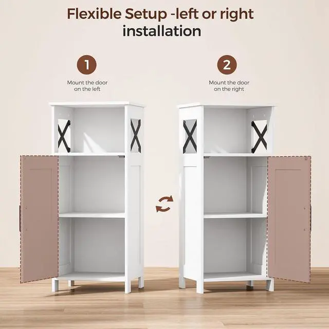 Alt view image 4 of 7 - Homhedy Farmhouse Bathroom Storage Cabinet with Doors, Small Floor Cabinet | Toilet Paper Cabinet with Adjustable Shelf, Freestanding Storage Cabinet for Kitchen/Laundry/Living Room, 14"W, White