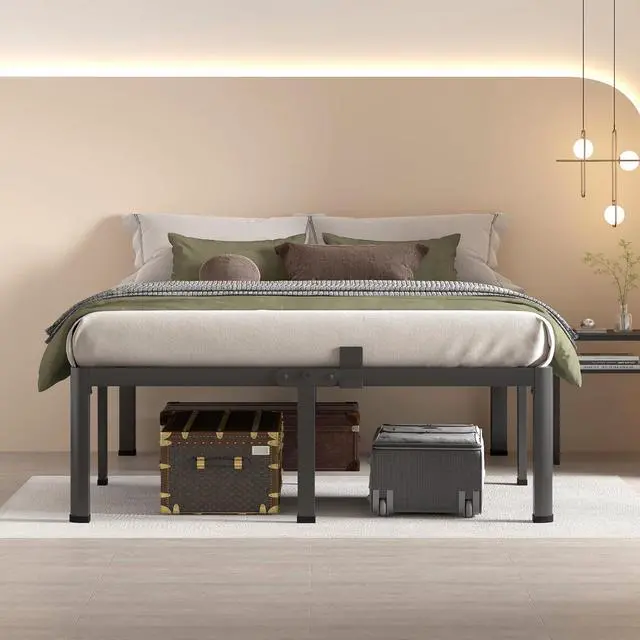 Alt view image 6 of 7 - MAF 12 Inch California King Metal Platform Bed Frame with Round Corner Legs | Mattress Slide Stopper, 3000 LBS Heavy Duty Steel Slats Support, No Box Spring Needed, Noise Free, 10.4" Storage Space