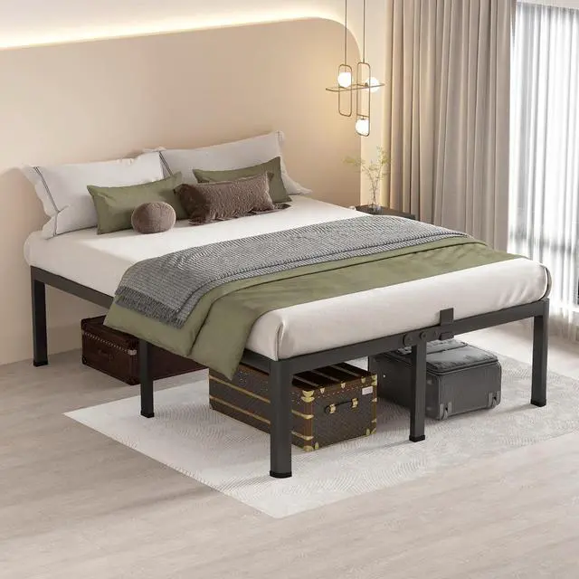 Alt view image 2 of 7 - MAF 12 Inch California King Metal Platform Bed Frame with Round Corner Legs | Mattress Slide Stopper, 3000 LBS Heavy Duty Steel Slats Support, No Box Spring Needed, Noise Free, 10.4" Storage Space