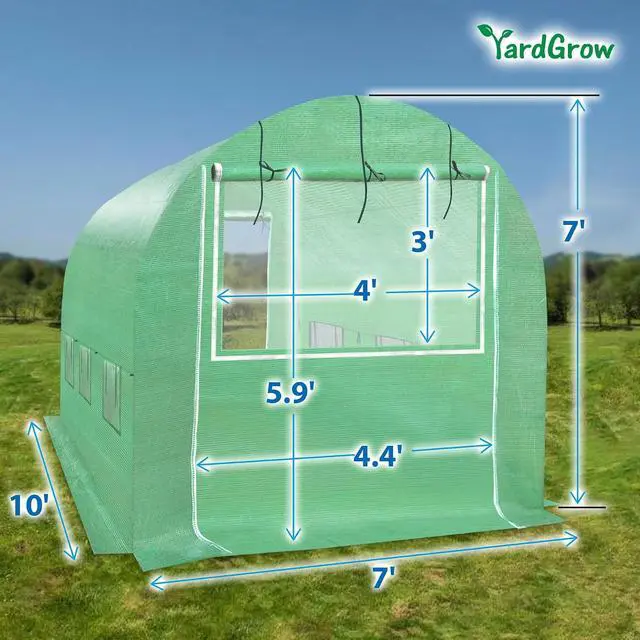 Alt view image 7 of 7 - YardGrow Greenhouse Replacement Cover Larger Walk in Outdoor Plant Gardening Greenhouse, 2-Doors with 2 Mesh Windows, Frame Does NOT Included (10'x7'x7')
