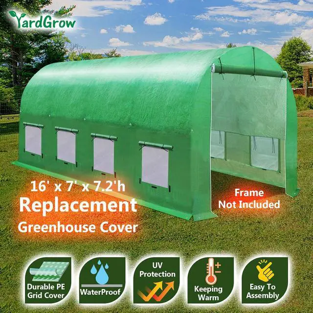 Alt view image 3 of 7 - YardGrow Greenhouse Replacement Cover Larger Walk in Outdoor Plant Gardening Greenhouse (Frame Does NOT Included) (Green, 16'x7'x7')