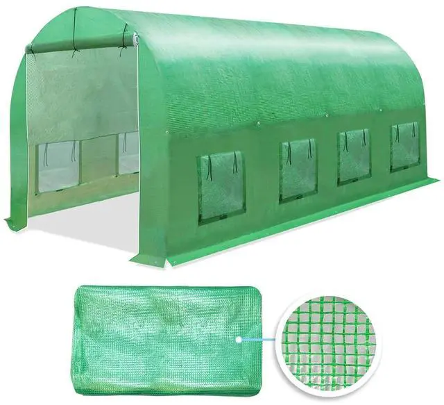 Main image of YardGrow Greenhouse Replacement Cover Larger Walk in Outdoor Plant Gardening Greenhouse (Frame Does NOT Included) (Green, 16'x7'x7')