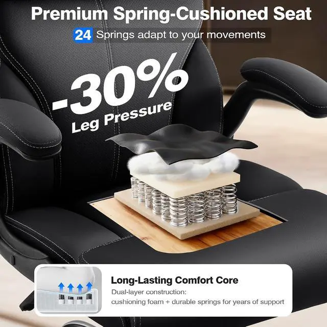 Alt view image 4 of 7 - AreShark Office Chair - Executive High Back Breathable Comfy Desk Chair with Lumbar Support - Ergonomic Leather Rolling Swivel Computer Chair with Rock Function for Working Studying Gaming Relaxing