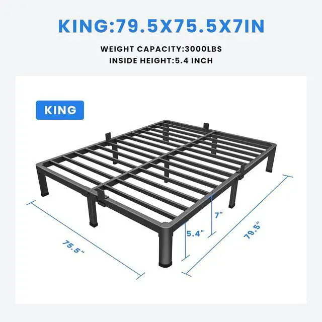 Alt view image 3 of 7 - MAF 7 Inch King Metal Platform Bed Frame with Round Corner Legs | Mattress Slide Stopper, 3000 LBS Heavy Duty Steel Slats Support, Noise Free, No Box Spring Needed, Easy Assembly, Anti-Slip