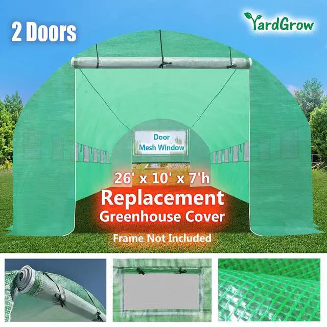 Alt view image 3 of 7 - YardGrow Greenhouse Replacement Cover Larger Walk in Outdoor Plant Gardening Greenhouse, 2-Doors with 2 Mesh Windows, Frame Does NOT Included (26'x10'x7')