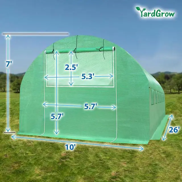 Alt view image 4 of 7 - YardGrow Greenhouse Replacement Cover Larger Walk in Outdoor Plant Gardening Greenhouse, 2-Doors with 2 Mesh Windows, Frame Does NOT Included (26'x10'x7')