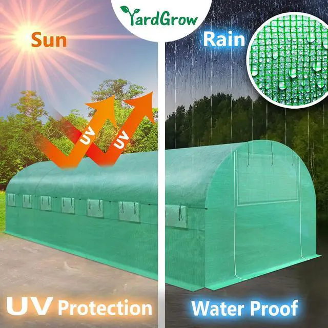 Alt view image 5 of 7 - YardGrow Greenhouse Replacement Cover Larger Walk in Outdoor Plant Gardening Greenhouse, 2-Doors with 2 Mesh Windows, Frame Does NOT Included (26'x10'x7')